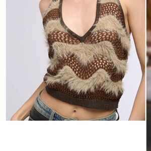 Akira Brown and Tan Women's Halter Top